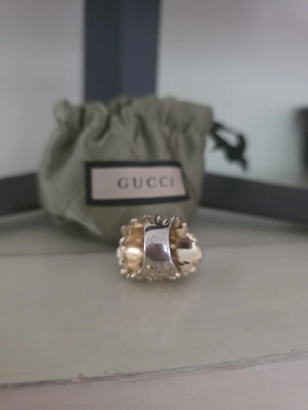 Gucci Lion Head Ring Synthetic Green Emerald Gemstone